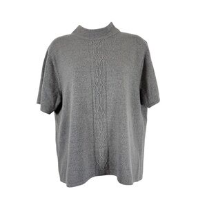 Studio Works Heather Gray Short Sleeve Mock Neck Cable Knit Top SzXL Cozy Preppy